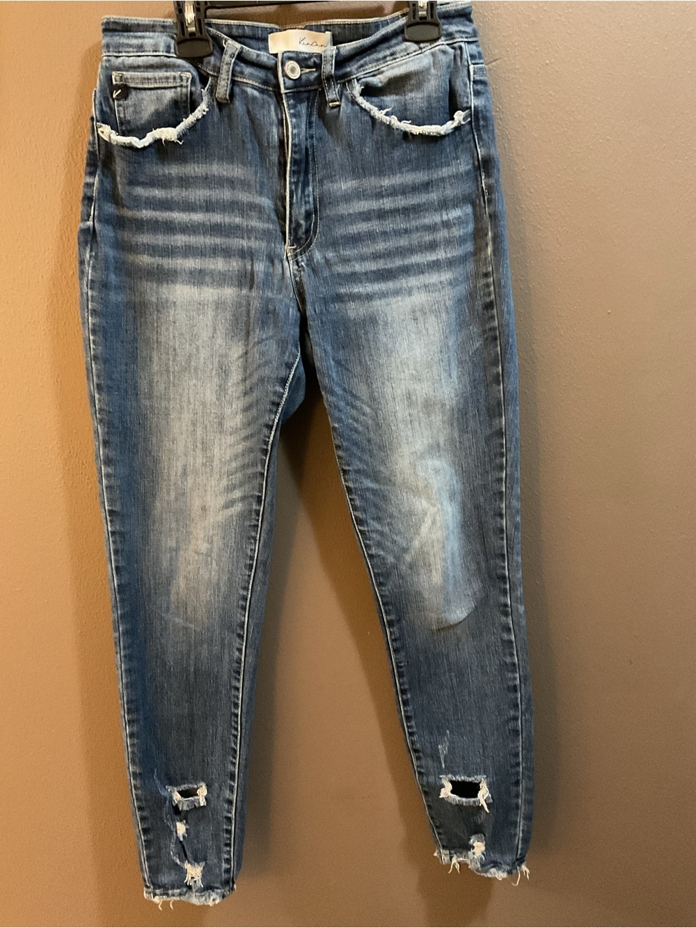 KanCan Medium Wash Skinny Jeans with Distressed Ankles